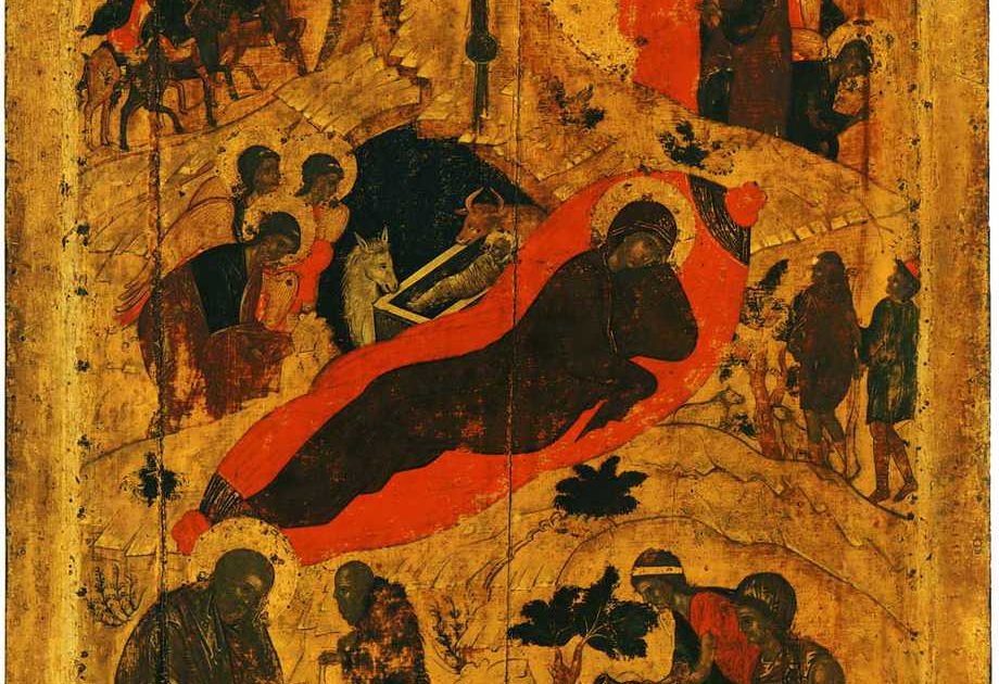 Icoană ortodoxă orientală cu nașterea lui Hristos