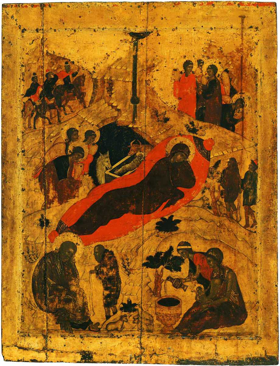 Icoană ortodoxă orientală cu nașterea lui Hristos